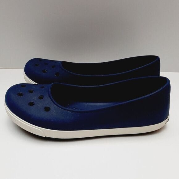 CROCS Ballet Flats Light Perforated Slip-On Shoe Navy Blue White Trim Sz 7 - Picture 7 of 13